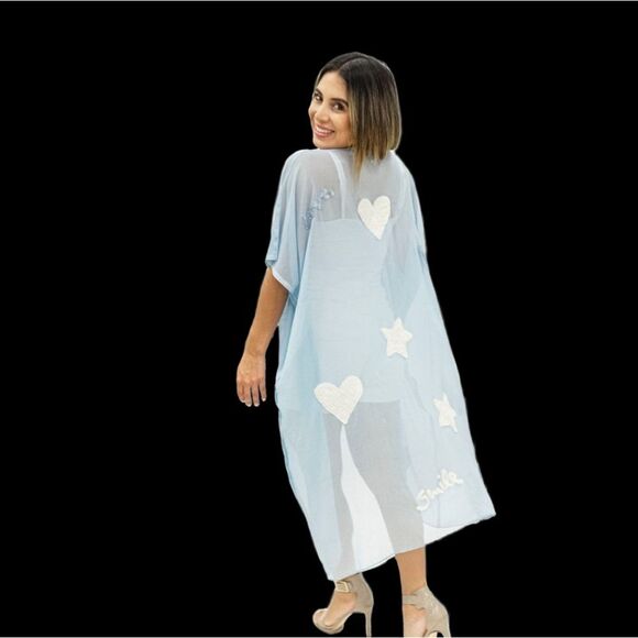 Randi & Will hearts stars sky blue kaftan coverup NWT - Picture 2 of 11